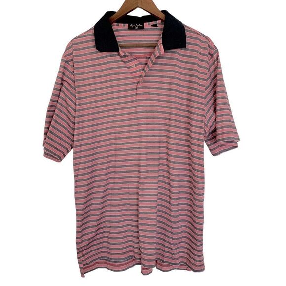 Byron Nelson Pink Navy Striped 3 Button Cotton Short Sleeve Polo Sz L - Picture 1 of 7